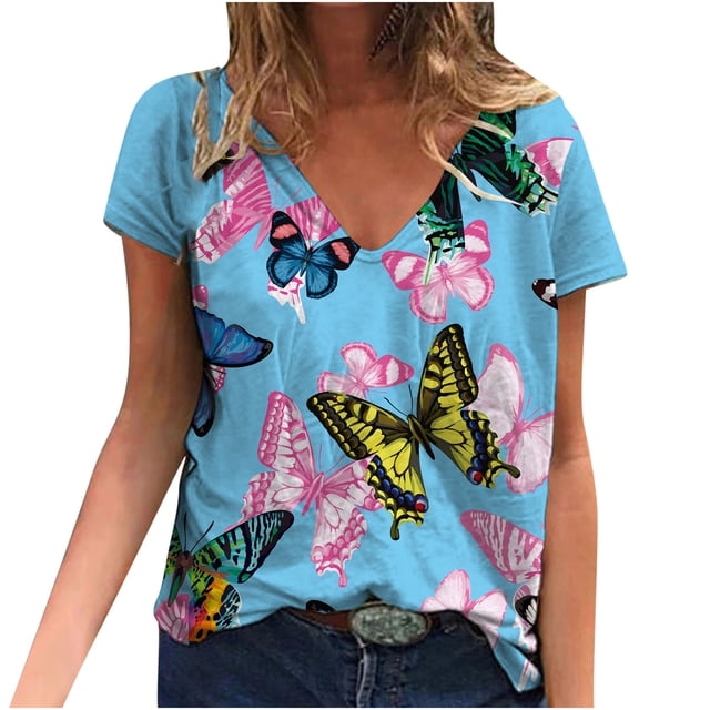 Blusa de manga corta con cuello en V informal para mujer a la moda, camisetas de verano Fridja bn3895