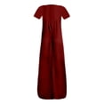 thumbnail image 3 of Uhndy Women's Casual Solid O Neck Pocket Shorts Sleeve Ankle Maxi Dress, Women's Loose Maxi Dress Plus Size Wine Red L, 3 of 4