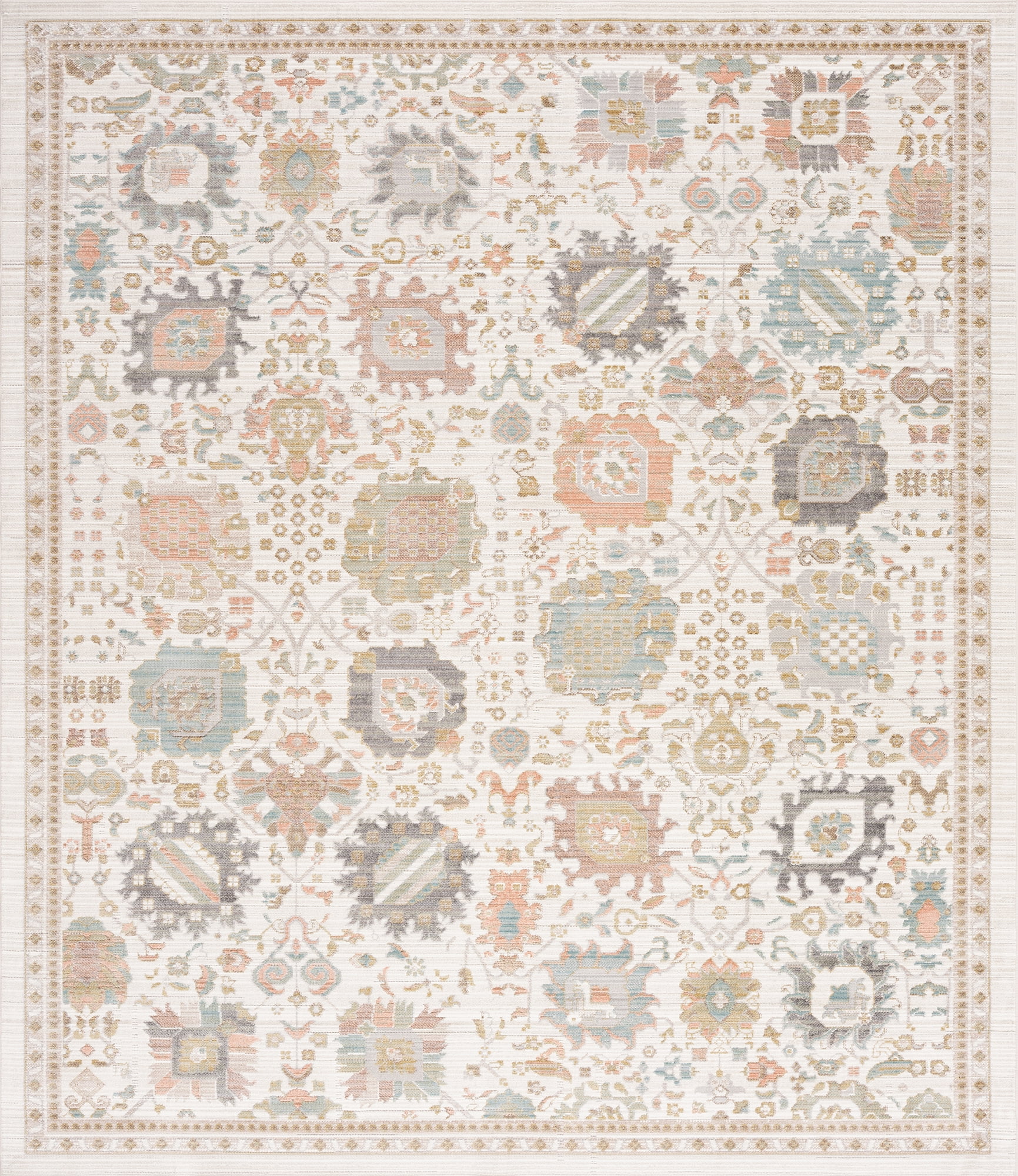 Crestwood Traditional Oriental 8x10 Cream and Aqua Polyester Indoor Area Rug, 7'10'' x 9'4''