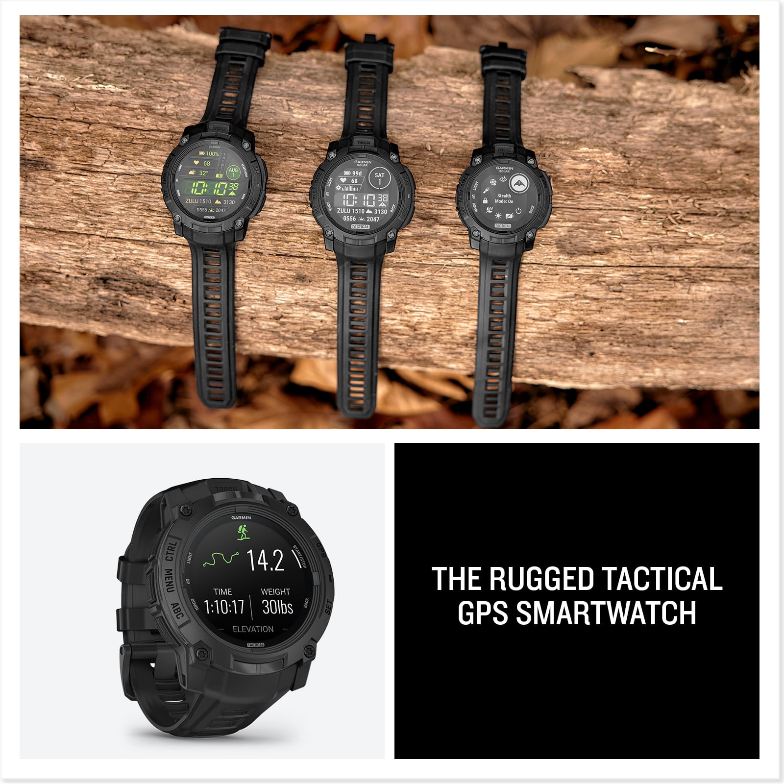 Garmin Instinct 3 Tactical Edition AMOLED 50mm Display, Rugged Outdoor GPS Smartwatch Bundle With USB Wall Charger + Microfiber Cleaning Cloth + More