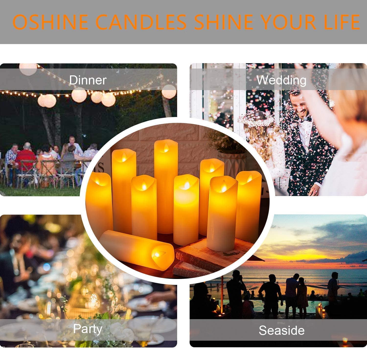 OSHINE Flameless Candles 9 pack LED Lights Moving Wick Real Wax Ivory Electric Candles Pillar Battery Candles Flicker Lights Votive Flames Remote Control with Timer 300+ Hours Halloween