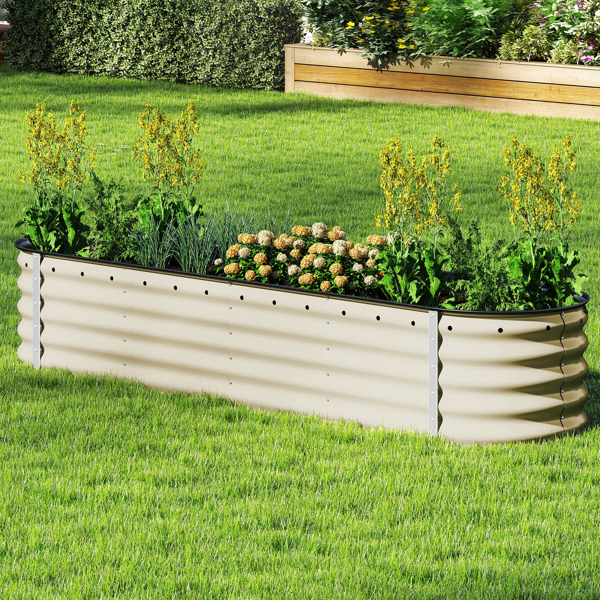Uforic 8x2x1.5ft 17" Tall 9 in 1 Large Galvanized Metal Raised Garden Bed Kit with Gloves & Safety Rubber, Outdoor Above Ground Planters for Plants Vegetables Flowers, Cream White