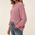 thumbnail image 5 of Women's Chunky Knit Pullover Sweater with Crew Neck, Loose Thick Warm Casual Long Sleeve Top, for Fall Winter Daily Wear, Home Comfort or Cozy Outings Pink XXL, 5 of 5