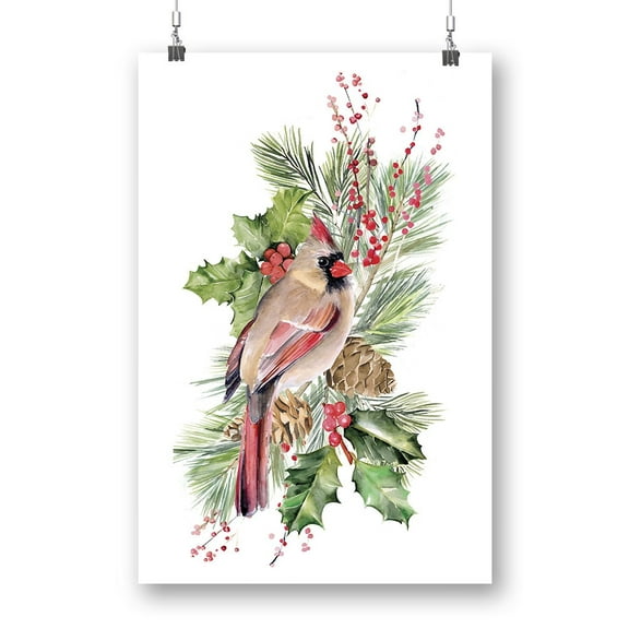 Cardinal Holly Christmas Poster - Jennifer Paxton Parker Designs,