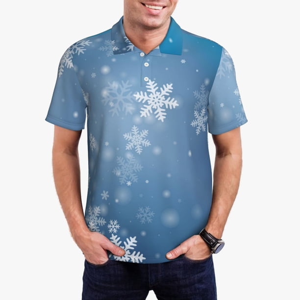 Fotbe Snowflakes1 Camiseta Polo de Golf para Hombre con Estampado – Camisa Deportiva Transpirable con Cuello Abotonado-Large