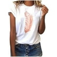 thumbnail image 1 of Économies d'Été Cagogo Chemise Décontractée pour Femme Liquidation à Moins de 10 $ Hauts d'Été Imprimé Plume Manches Courtes Blouses Graphiques Col Rond Basique Mignon T-Shirts de Printemps Cadeaux de la Fête des Mères pour Grand-Maman, 1 of 3