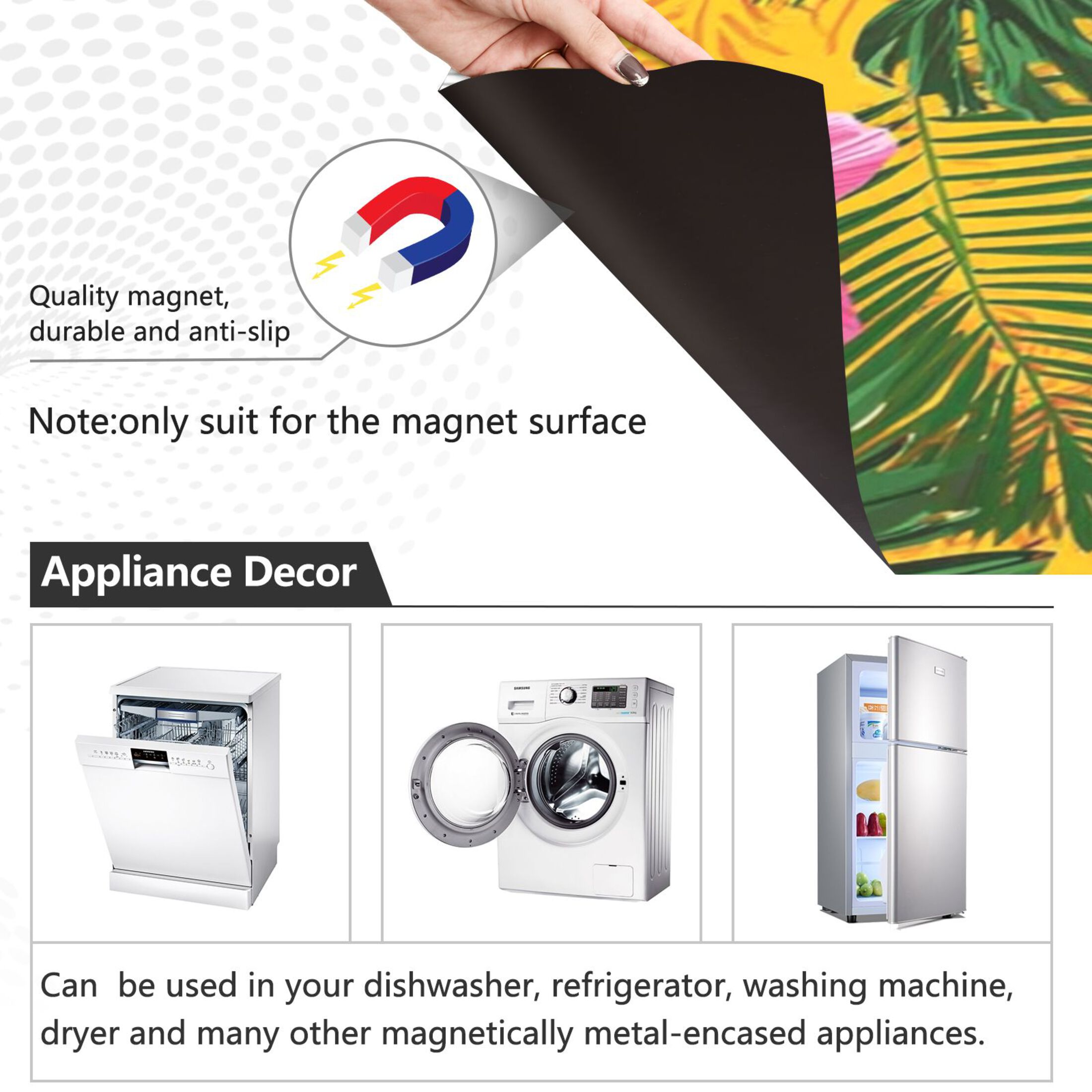 IAUYY Magnetic decorative sticker - 23x26 Inch PVC Refrigerator Decorative Cover, Removable DIY Art for Kitchen Appliances Hibiscus
