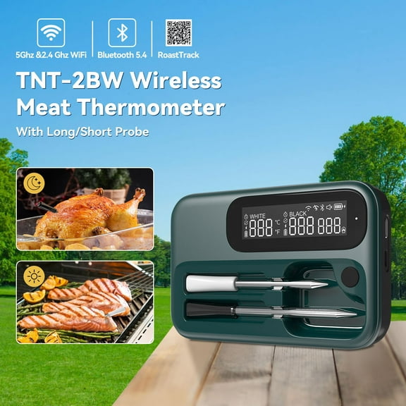 BBQ Wireless Cooking Meat Thermometer Oven 5G WiFi Long/Short Probe 25H Charging