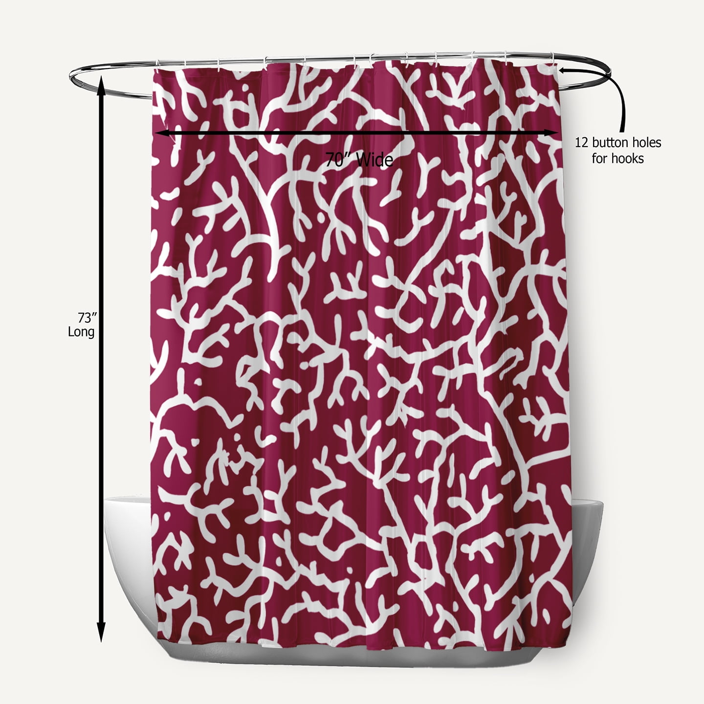 Simply Daisy 70" W x 73" L Seaweed Polyester Shower Curtain, Maroon Red [1 Ct]