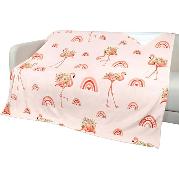 Pink Flamingos Throw Blanket 60 * 80 Inch, Lightweight 270 GSM Cozy Fluffy Flannel Double Bed Throws for Couch Sofa