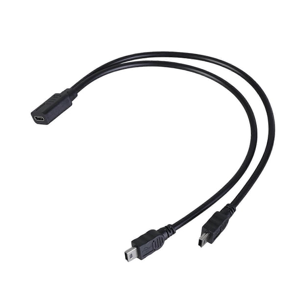 USB C Female to Double Mini USB 5Pin Male Splitter Extension Charging Cable for Electronics Power Supply Accessories