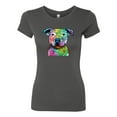 thumbnail image 2 of Neon Rainbow Trippy Cute Pitbull Dog Straight at You Dog Lover Womens Slim Fit Junior Tee, Dark Grey, Small, 2 of 3