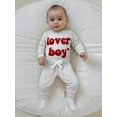 thumbnail image 4 of BemeyourBBs Baby Boy Spring Clothes Valentines Day Outfits Lover Boy Letter Embroidery Romper Solid Pants Set, 4 of 9