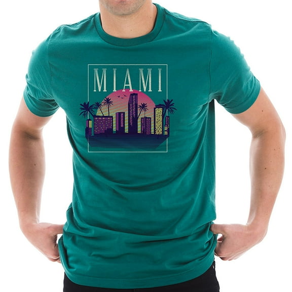 Plus Size Retro Miami Graphic Design Deluxe Jersey T-Shirt - Teal XL