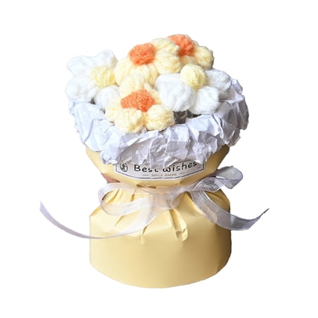 5 inch Handmade Knitted Puff Flower Bouquet Everlasting Valentine s Day Gift Hand-Woven Soft Wool Yarn Artificial Decorative Floral Best Wishes Present