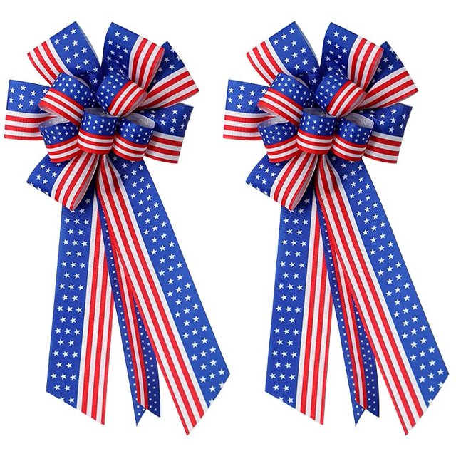 Nœuds Patriotiques Rouges et Bleus pour la Fête de l'Indépendance 2 Paquets 11x23 Pouces Étoiles du Drapeau Américain du 4 Juillet pour Couronnes Intérieures et Extérieures Décorations d'Arc (Noeuds Patriotiques-2)