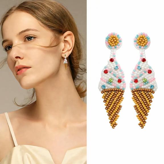 DESIGNICE Summer Earrings,Ice Cream Earrings for Women,Glass Rice Beads Small Stud Earrings for Women,Cute Earrings for Women for Outdoor Travel、Vacation,Style1