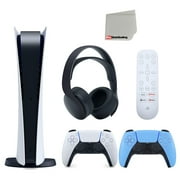 Sony Playstation 5 Disc Version (Sony PS5 Disc) with Extra Starlight Blue Controller, Black PULSE 3D Headset and and Media Remote Bundle with Cleaning Cloth