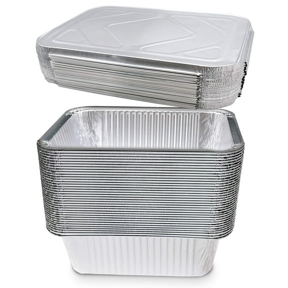 50 Pack 5-lb Diplastible Deep Disposable Aluminum Pans with Lids Buffet Servers