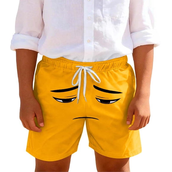 Niños Pequeños Pantalones de Natación con Impresión de Expresión Linda, Pantalones Cortos de Bolsillo Transpirables para 5-14 Años, Niños Pequeños Pantalones de Natación para la Playa de la Piscina d