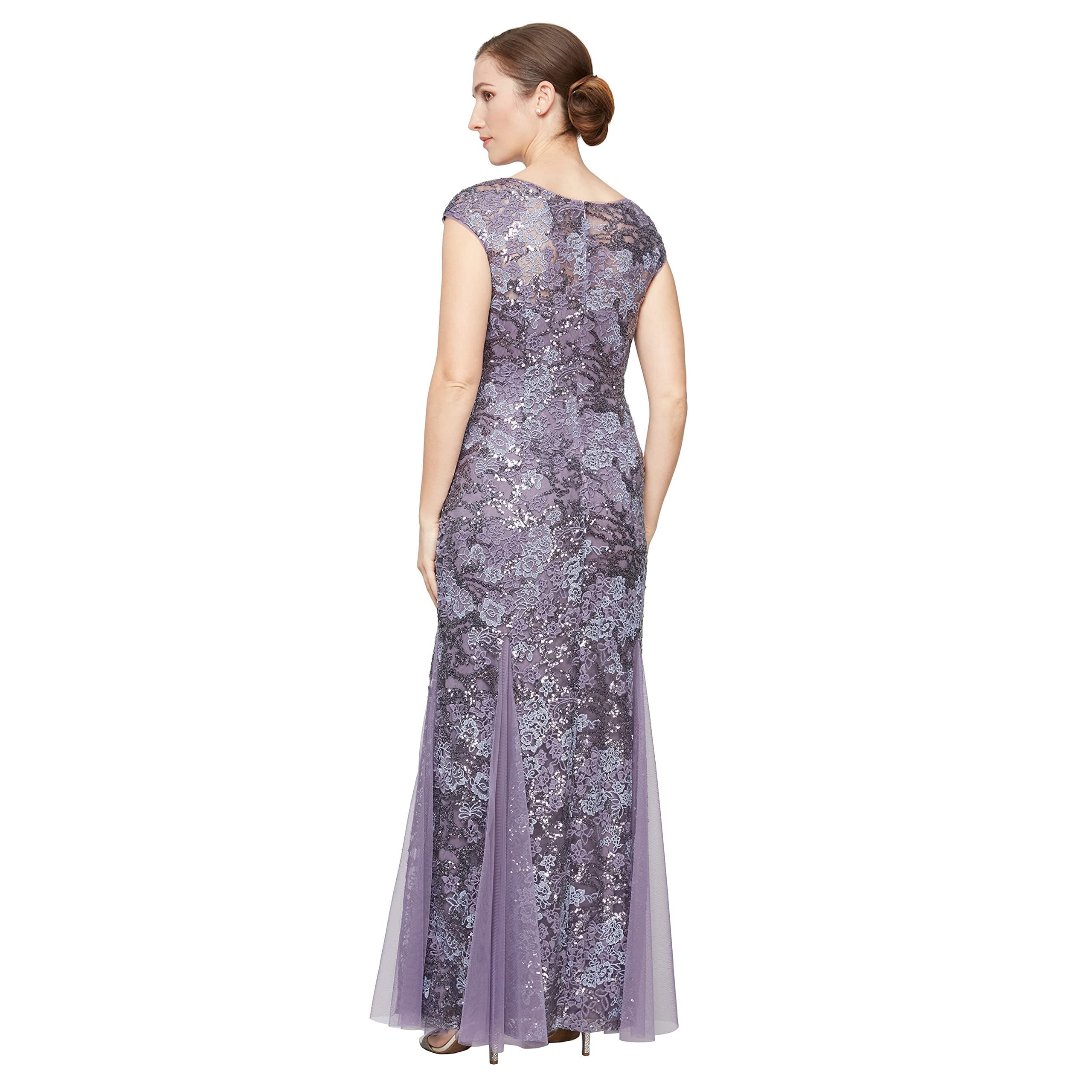 alex evenings embroidered illusion gown & shawl