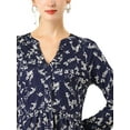 thumbnail image 6 of Unique Bargains Women's Floral V Neck Cinched Waist Long Sleeve Dress L Navy Blue, 6 of 6