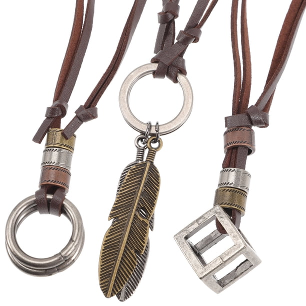 3 piezas Collar de cuero colgante Collar de cuello retro adornos para hombres mujeres
