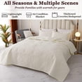thumbnail image 3 of White Quilt Set Queen Size - Ogee Embroidered Soft Lightweight Bedspread 3-Piece for All Season (1 Quilt, 2 Shams), 3 of 8