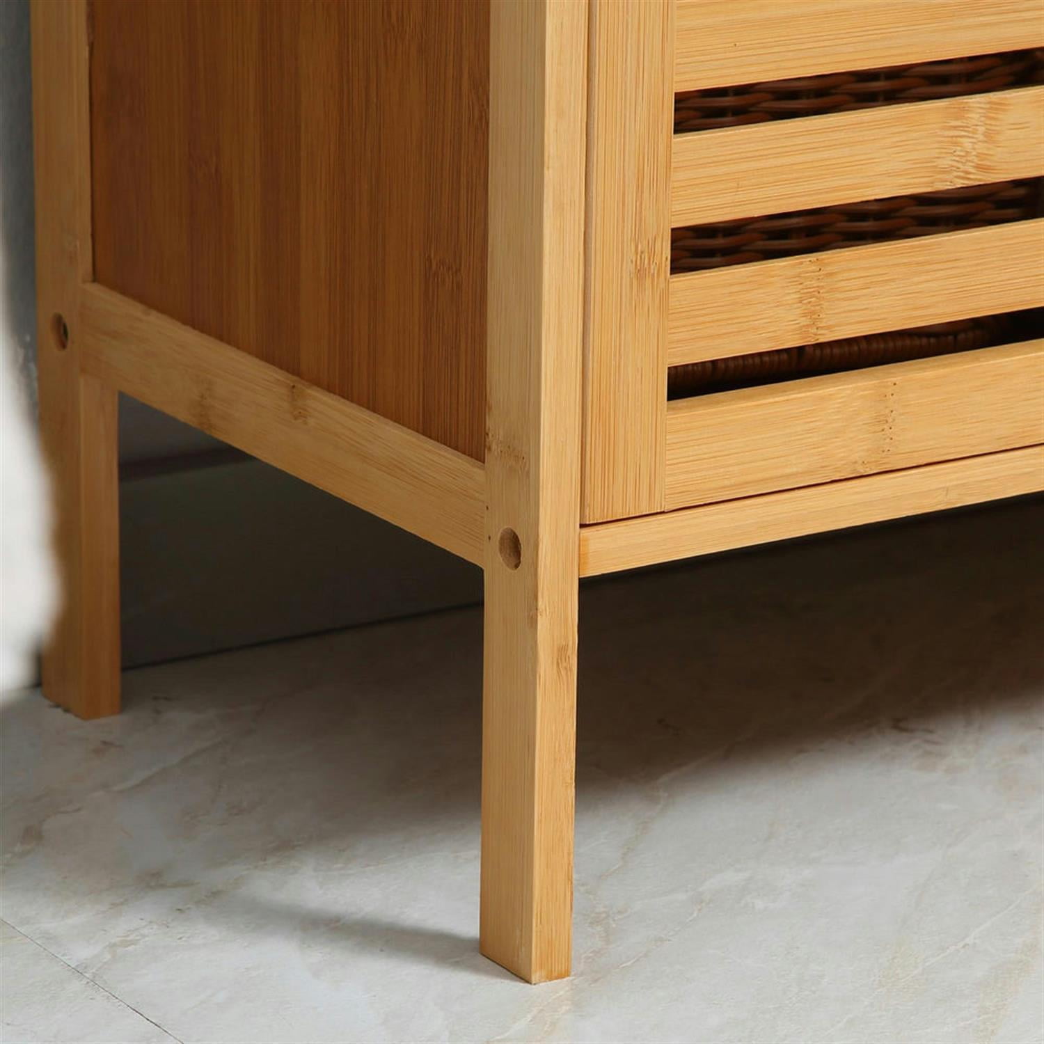 Demi Bonn 23" Bamboo Bathroom Vanity with U-Shape Cut-Out and Slatted Doors, Pedestal Sink 2-Door Cabinet, Under Sink Cabinet, Brown