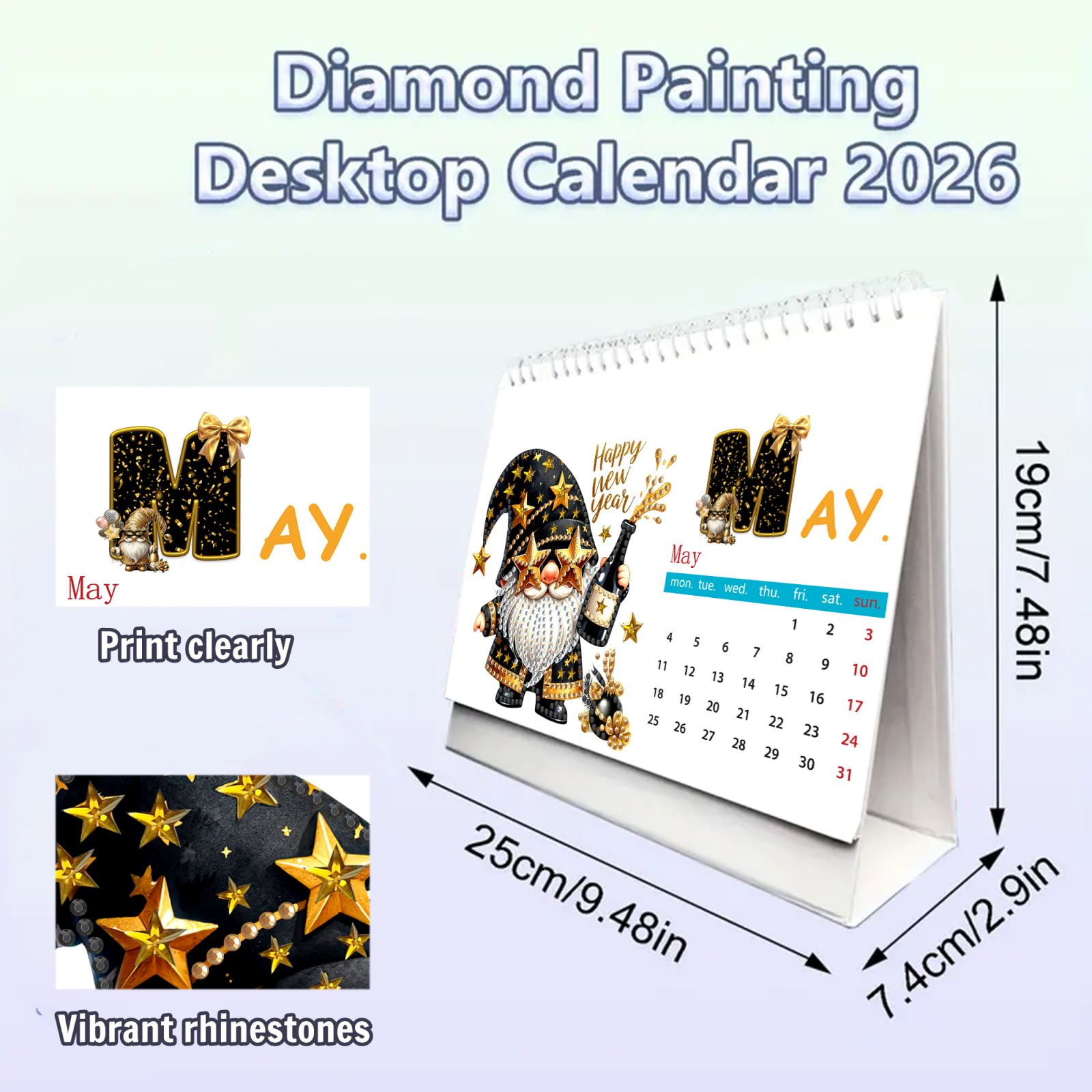 FLOPESN 2026 DIY Diamond Art Painting Desk Calendar,Thick Paper Monthly Flip Tabletop Calendar with To Do List for Home Office Planning-Happy New Year