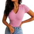 thumbnail image 1 of B91xZ Hauts d'Été pour Femmes 2024 Col Rond Manches Courtes Pull, Rose S, 1 of 5