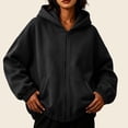 thumbnail image 2 of Women Solid Color Casual Long Sleeve Cinch Cuff Zip Up Hooded Sweatshirts Drawstring Loose Leisure Jackets with Pockets, 2 of 7