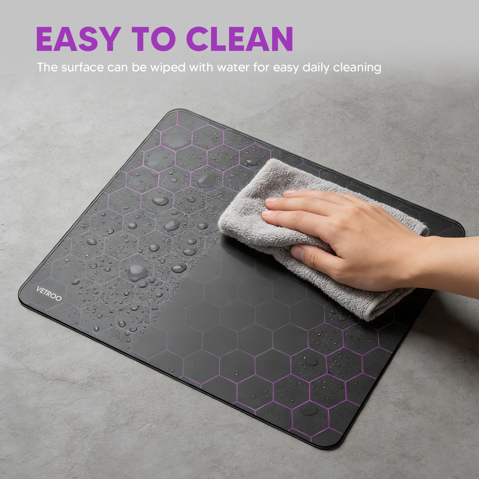 Vetroo GMP300 Tempered Glass Gaming Mouse Pad, Micro-Etched 3mm Tempered Glass with Silicone Anti-Slip Base, Multi-Layer Curing, Smooth Operation for Esport & Work - Black