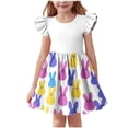thumbnail image 2 of MKOSPLRT Robes de Plage pour Fille 3-14 Ans Manches Volantées Mignonne Robe Buuny Col Ras du Cou Imprimé Drôle Robes d'Été Fluides Évasées Coupe A, 2 of 6