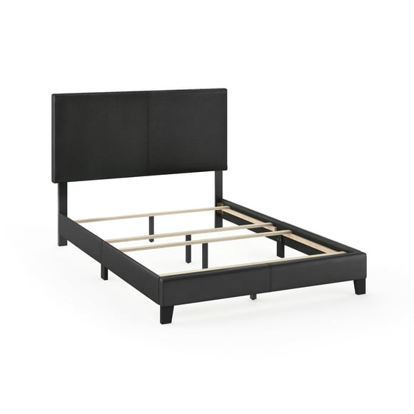 Furinno Pessac Upholstered Bed Frame, Black PU Leather, Full