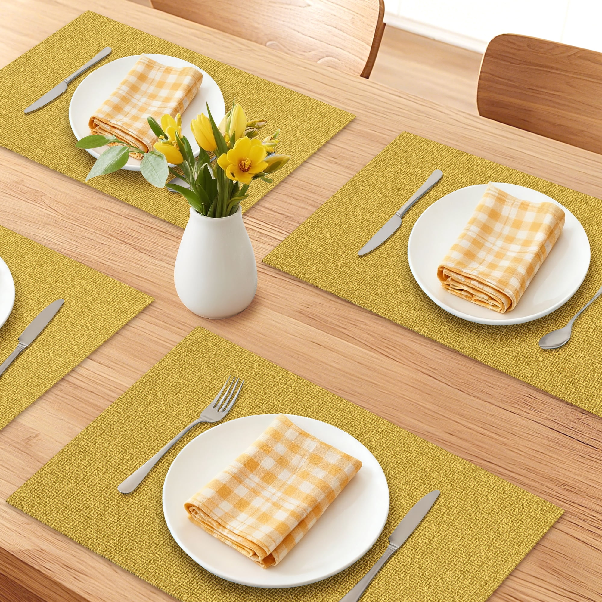 Unique Bargains Cotton and Linen 4Pcs Rustic Table Mats Golden Yellow 18.1x11.8inch