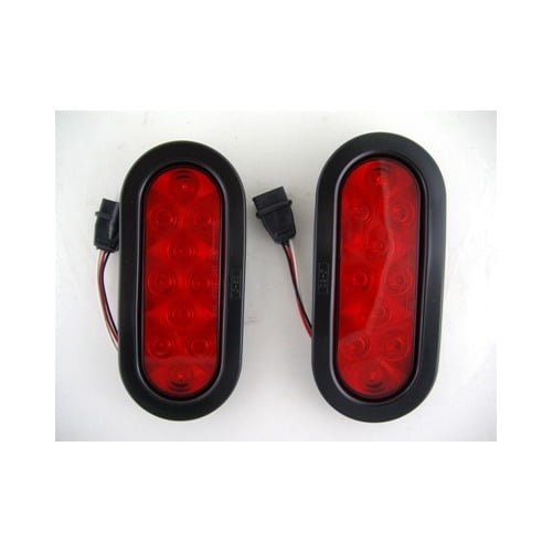 Red 10 LED 6" Oval Trailer Truck Stop Turn Brake Tail Lights / Grommets