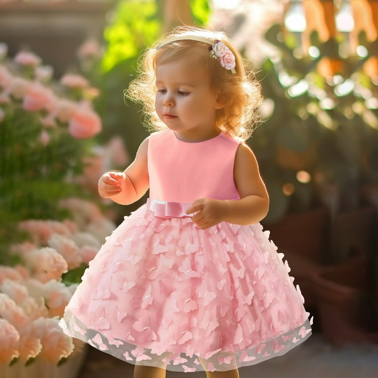 LIhncine Baby Flower Girl Dress Bowknot V Back Baby Girl Tutu Dresses for Wedding Birthday Party Events Walmart