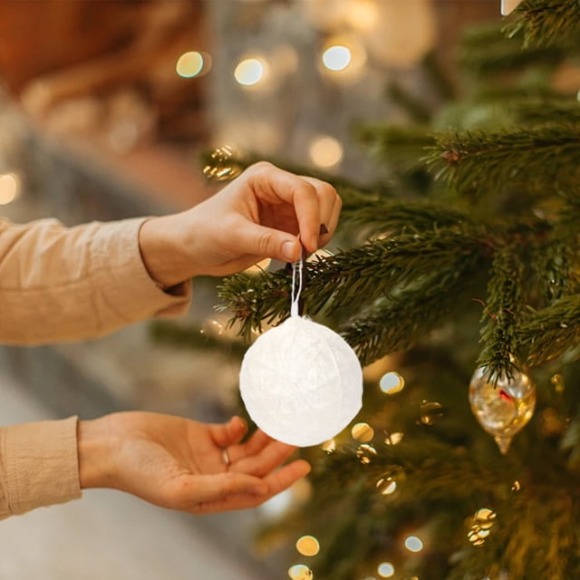 Bola Navideña De Hilo Fino Bolas Navideñas De 5cm, Pequeñas Bolas Colgantes De Poliéster Blanco Para Árbol Y Fiestas (1 Unidad) Rkxzt