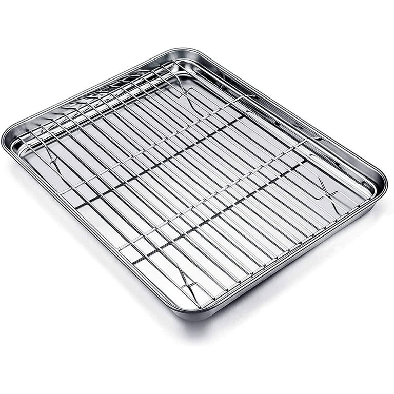 Stainless Steel Baking Sheet with Rack Set, 15.7 x 11.8 Cookie Sheet  Broiling Pan for Oven, Rimmed Metal Tray with Wire Rack for Cooking/Baking/ Cooling/Bacon, Non-toxic & Dishwasher Safe, 2PCS 