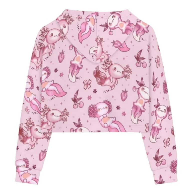 NETILGEN Cute Pink Axolotls Girls Comfort Preppy Crop Top Hooded
