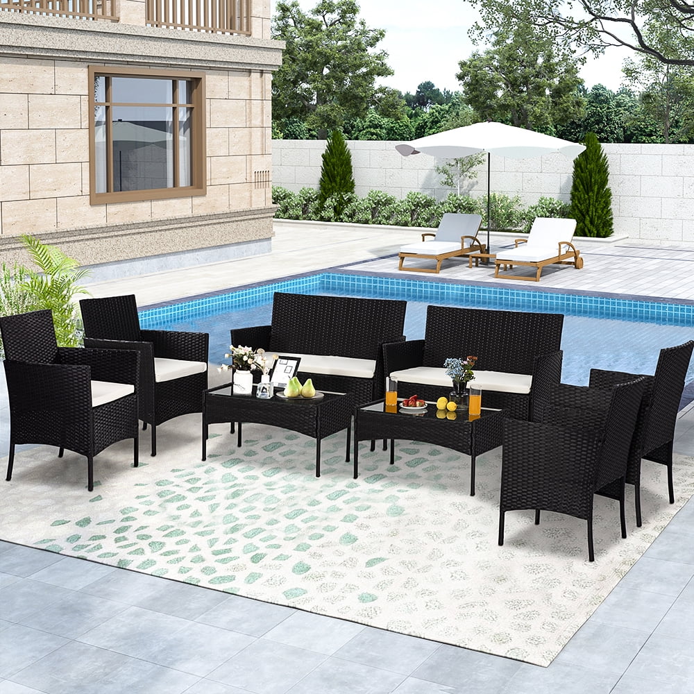 8 PCS Outdoor Patio Bistro Furniture Set, AllWeather Rattan Chair Set