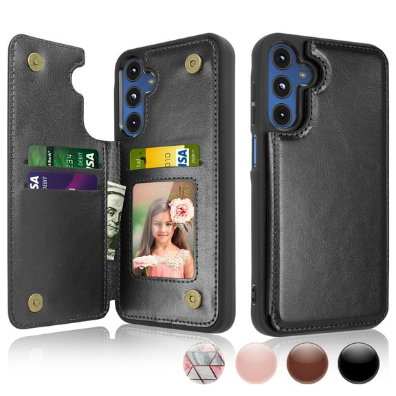 For Galaxy A15 5G 6.5 "Case, Samsung A15 5G Wallet Case, Luxury PU Leather Case,Luxury Slim Folio Flip Kickstand Shockproof Cards Holder Wallet Case Cover -Black