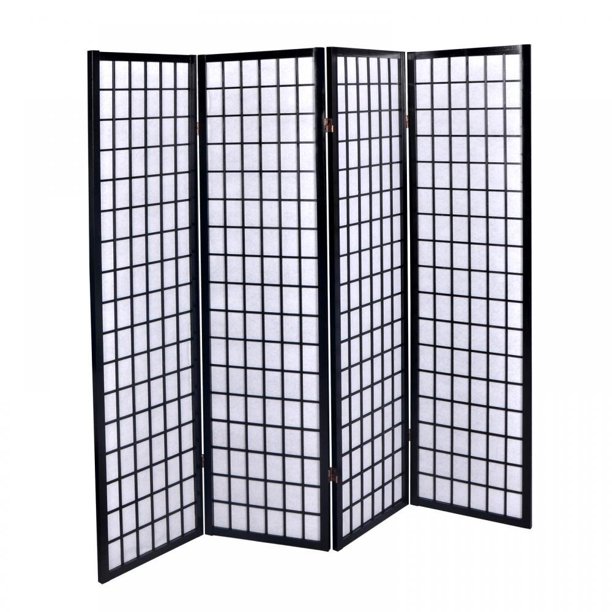 FDW Oriental Style Shoji 4 Panel Room Divider Screen, Black Walmart