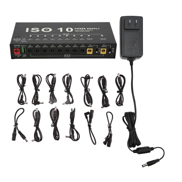 Fuente de alimentación de Pedal de guitarra Jadeshay Potencia de efecto con Salida USB Metal Negro