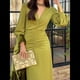 thumbnail image 5 of Vestidos de Cóctel de Sirena para Otoño e Invierno para Mujer, Larga, Escote en V, Ajustados, Maxivestido Fruncido en la Cintura. Amarillo-Verde XL, 5 of 9
