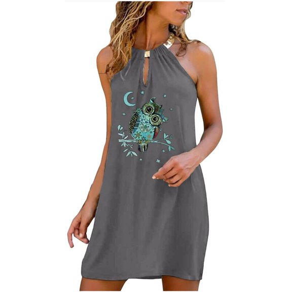 IROINNID Women's Sleeveless Halter Dress Round Neckline Dress Summer Floral Dresses Prints Dress