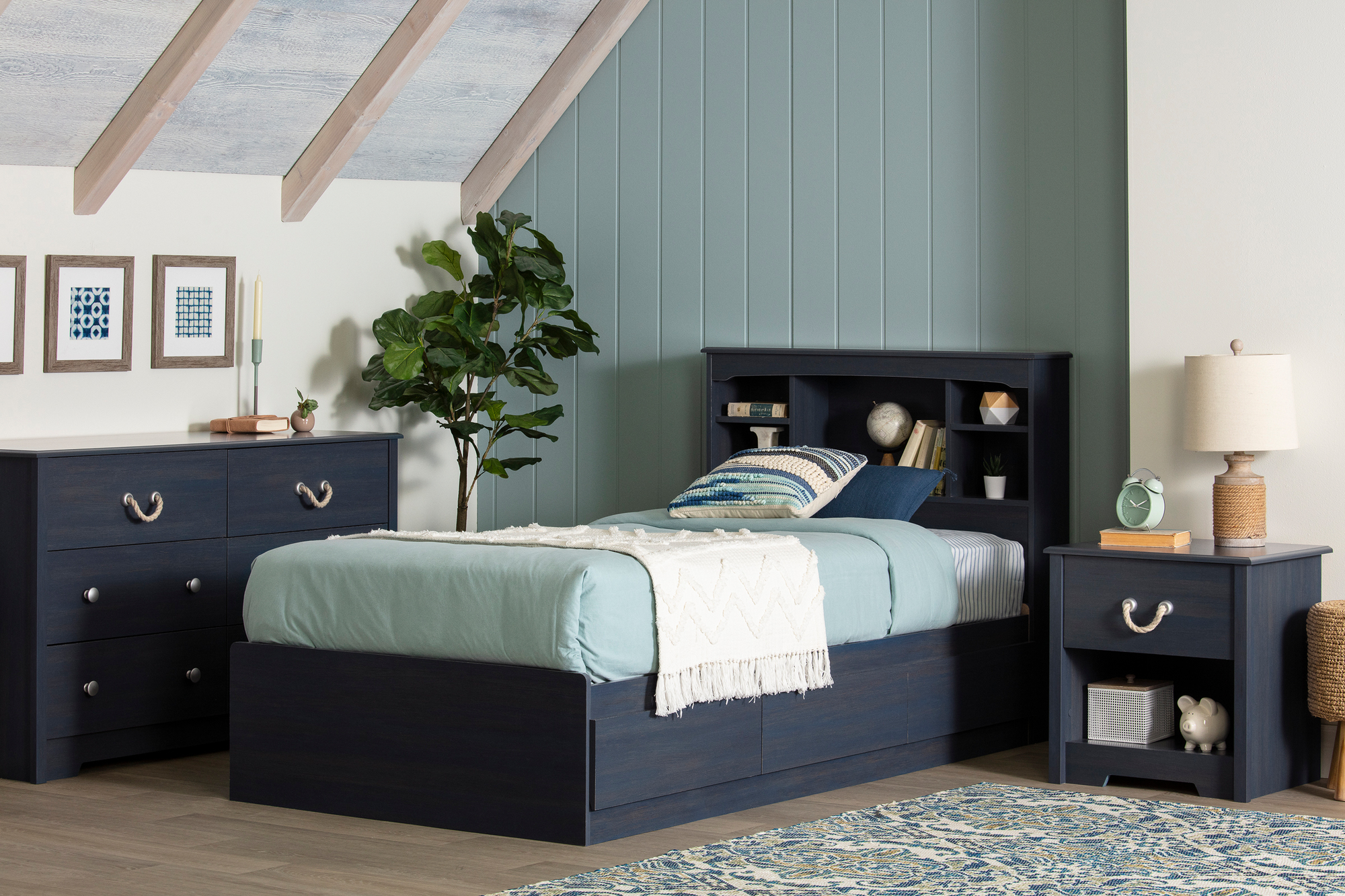 South Shore Navali Bookcase Headboard, Blueberry