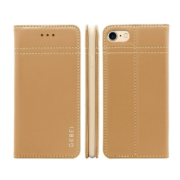 Iphone 7 Case - Mignova Genuine iPhone 7 Leather Case with Credit Card Holder and Kickstand Magnetic Closure Cover Case for Apple iPhone 7 4.7" (Kahki)