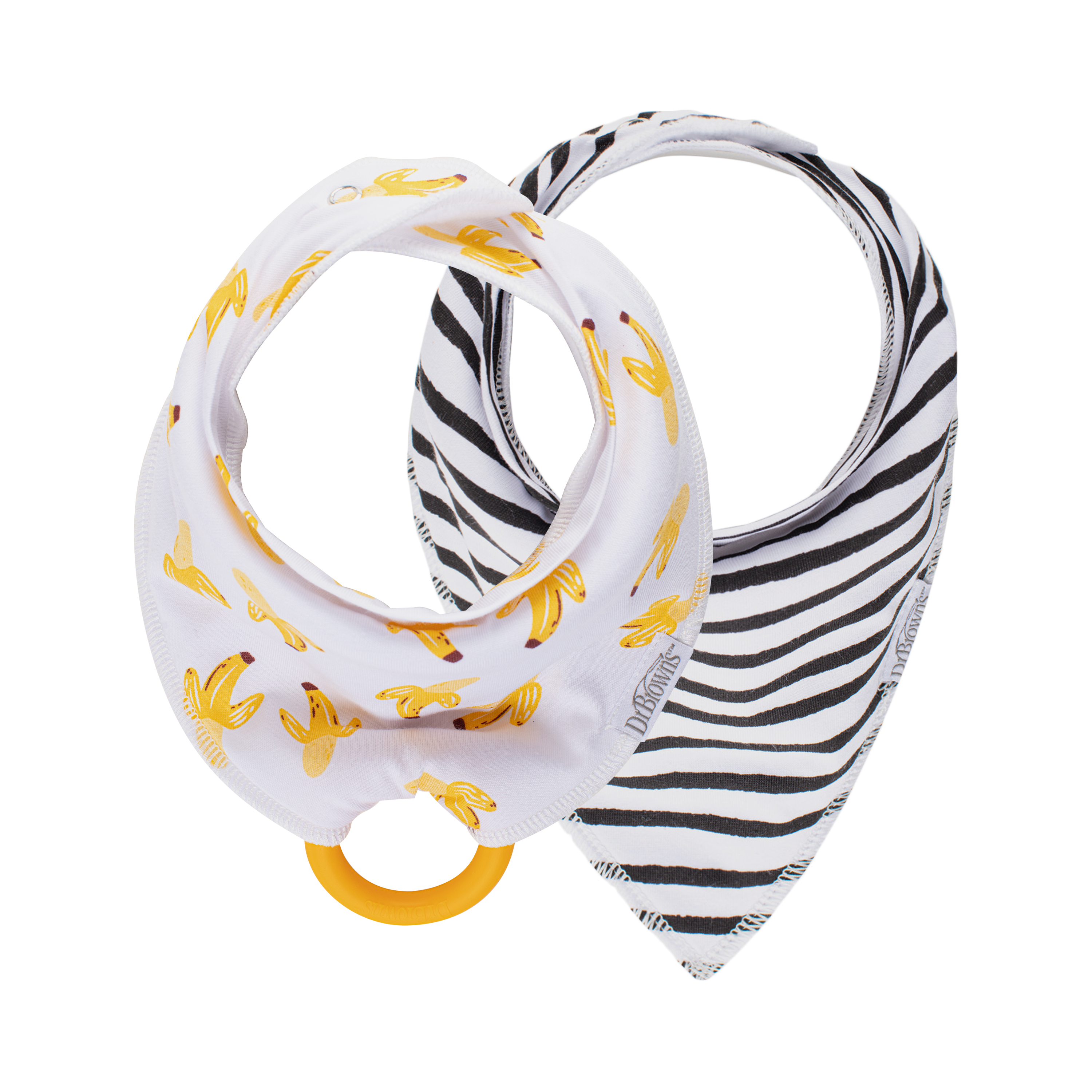 Dr. Brown's Bandana Bib with Snap-on Removable Teether, Black Stripes/Bananas, 3m+, 1 Size, 2 Pack - image 2 of 16